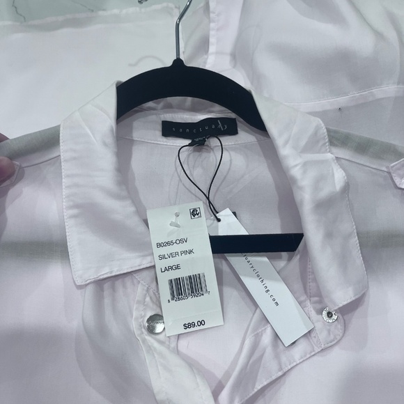 NWT Sanctuary Women's Silver Pink Long Sleeve Button Down Size L - Picture 3 of 3